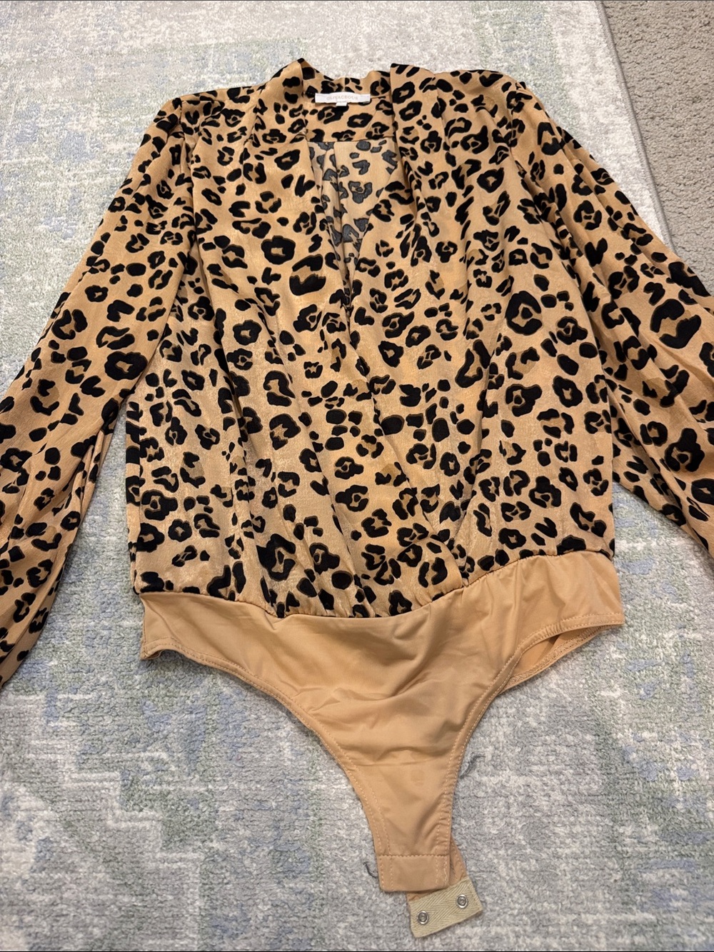 Leopard Print Long-Sleeve One-Piece Bodysuit - Tan/Black